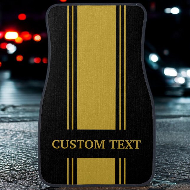 Black and Gold Stripe Custom Personalized Name Car Car Floor Mat (Creator Uploaded)