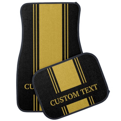 Black and Gold Stripe Custom Personalized Name Car Floor Mat