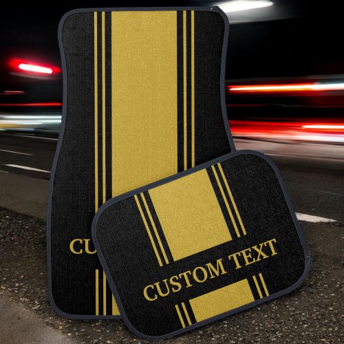 Black and Gold Stripe Custom Personalized Name Car Floor Mat