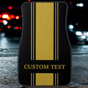 Black and Gold Stripe Custom Personalized Name Car Floor Mat