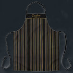 Black and Gold Stripe Personalized Apron<br><div class="desc">Custom apron with unisex black,  white,  and gold decorative stripes personalized with your name.</div>
