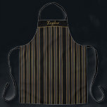 Black and Gold Stripe Personalized Apron<br><div class="desc">Custom apron with unisex black, white, and gold decorative stripes personalized with your name.</div>