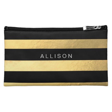 Black And Gold Stripe Personalized Cosmetic Bag