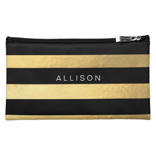 Download Black and Gold Stripe Personalized Cosmetic Bag | Zazzle.com