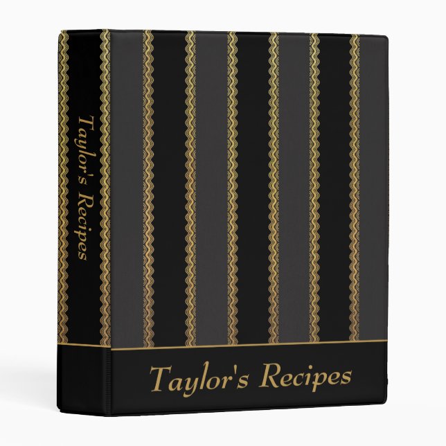 Black and Gold Stripe Personalized Mini Binder (Front/Spine)