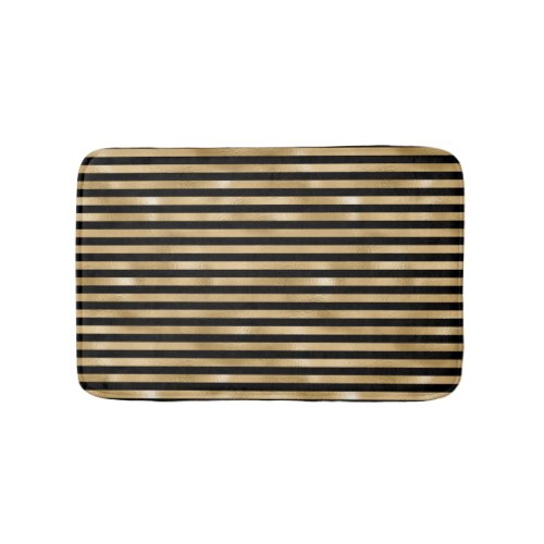 Black and Gold Striped Bath Mat