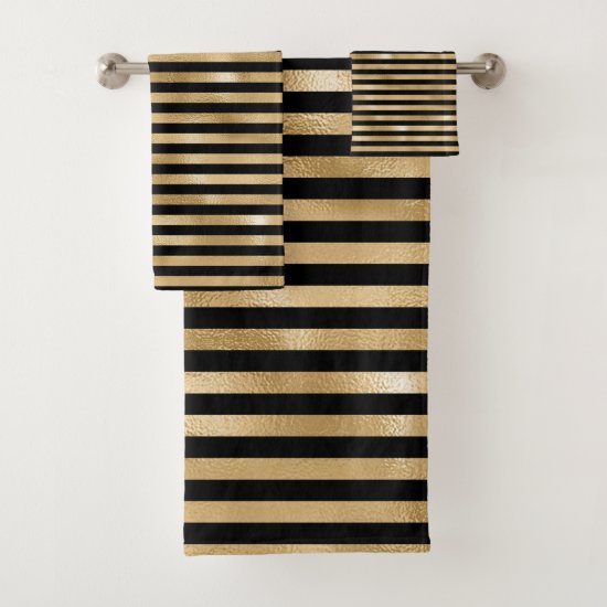 Black and Gold Striped Bathroom Towel Set