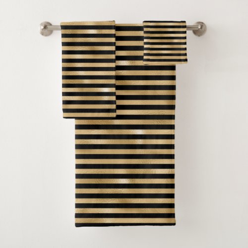 Black and Gold Striped Bathroom Towel Set