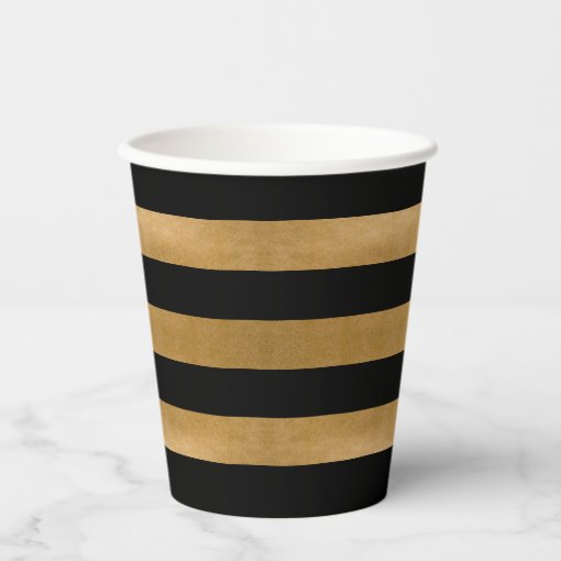 Black and Gold Striped Paper Cups | Zazzle