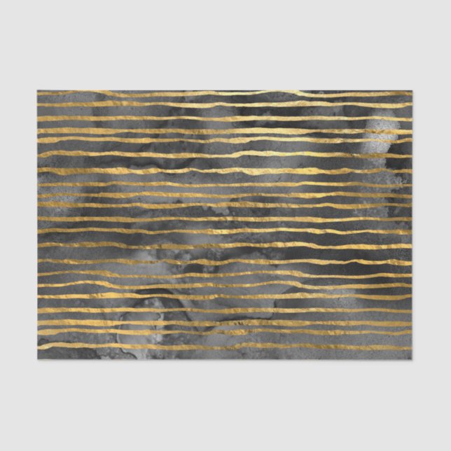 Black and Gold Striped Pattern Tissue Paper (Front)