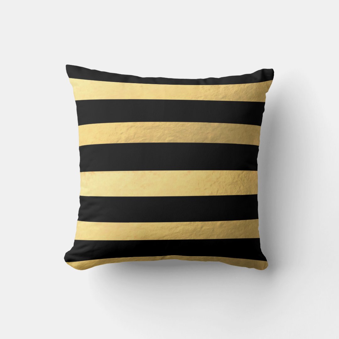 Black and Gold Striped Pillow | Zazzle