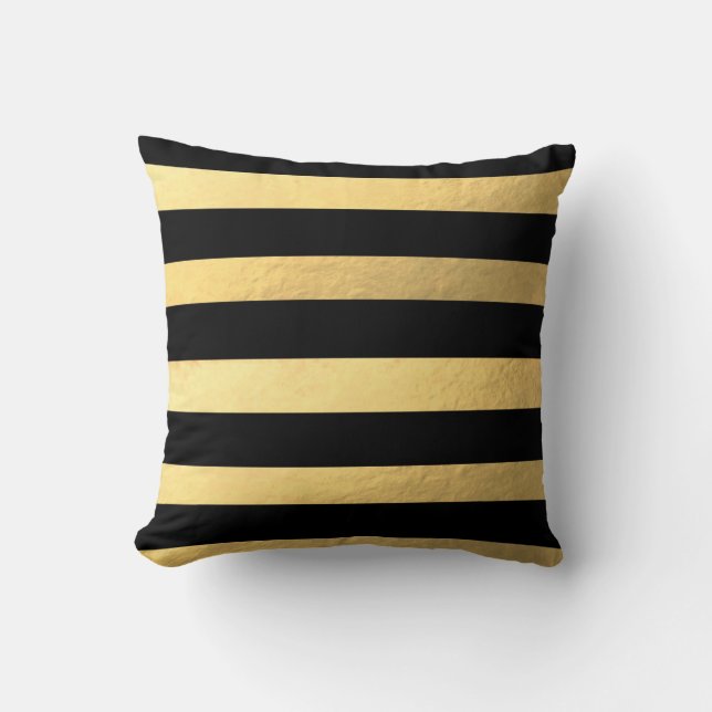 Black and Gold Striped Pillow (Front)
