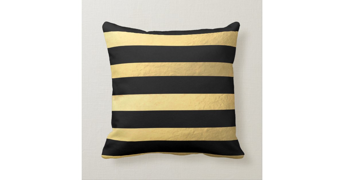 Black and Gold Striped Pillow Zazzle