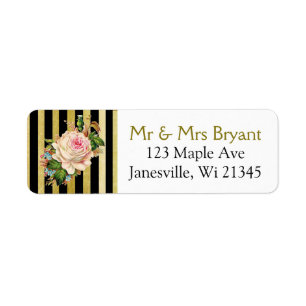 Black and Gold Striped Rose Return Address Label