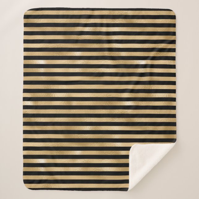 Black and Gold Striped Sherpa Blanket (Front)