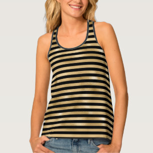 Black and Gold Striped Women's Tank Top