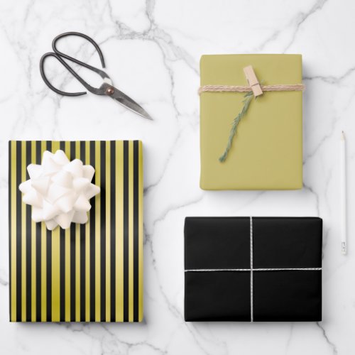 Black and Gold Striped  Wrapping Paper Sheets