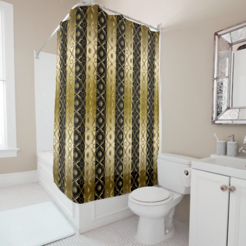 Black And Gold Stripes And Quatrefoil Geometric Shower Curtain