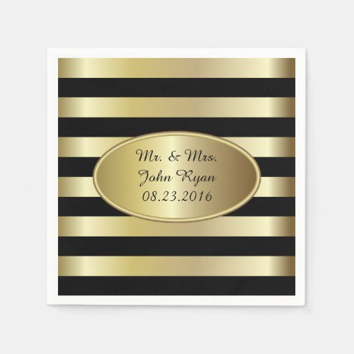 Black and Gold Stripes  Any Occasion Paper Napkins