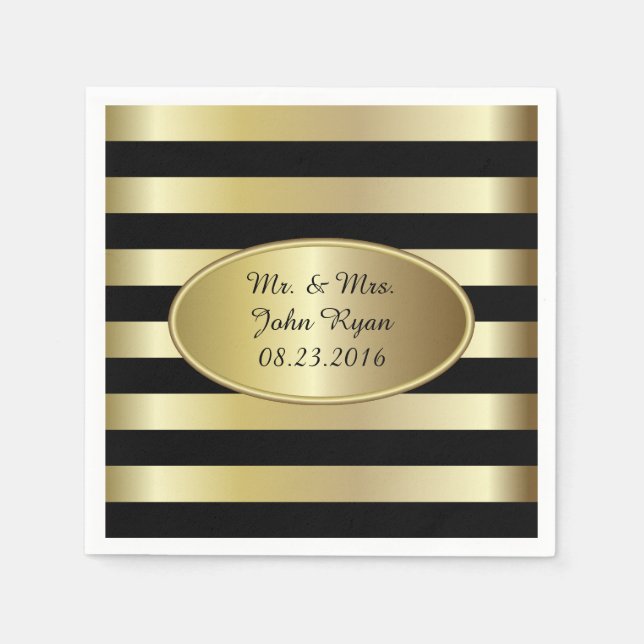 Black and Gold Stripes | Any Occasion Paper Napkins (Front)