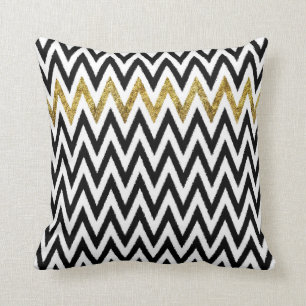 Black and Gold Stripes Chevron Throw Pillow