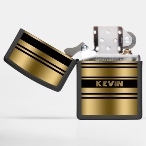 Black and gold stripes custom monogram zippo lighter