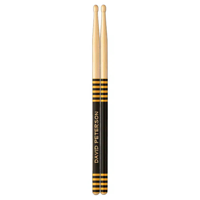 Black and Gold Stripes Custom Name V08 Drumsticks