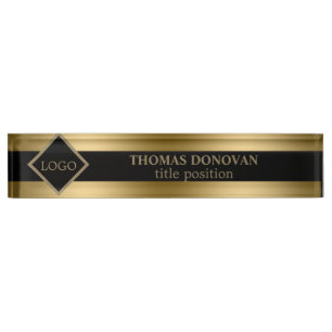Black And Gold Stripes Desk Name Plate
