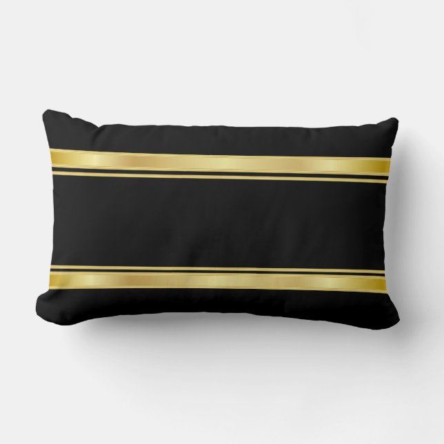 Black and Gold Stripes Lumbar Pillow (Front)