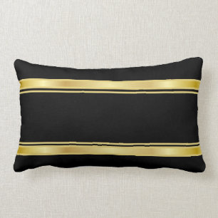 Black and Gold Stripes Lumbar Pillow