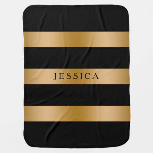 Black And Gold Stripes Pattern Baby Blanket