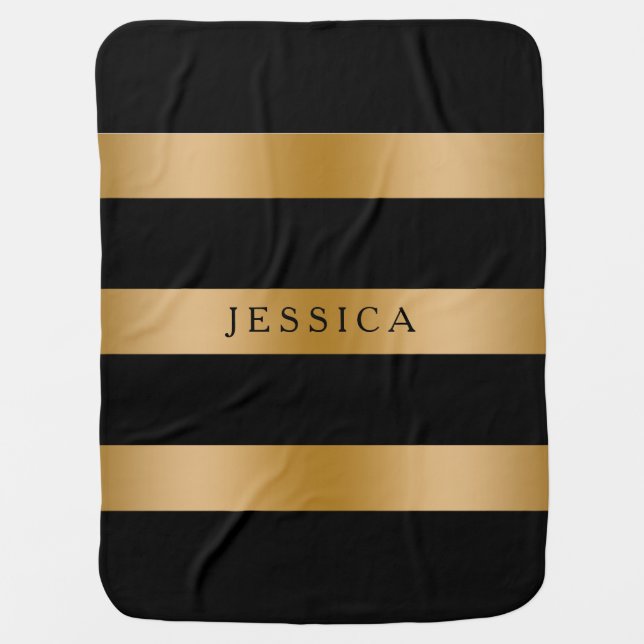 Black And Gold Stripes Pattern Baby Blanket (Front)