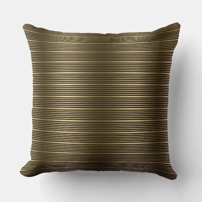 Black And Gold Stripes Pattern Throw Pillow (Front)