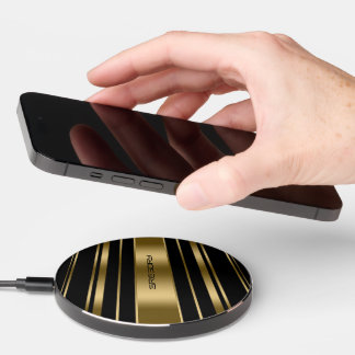 Black and gold stripes pattern wireless charger 