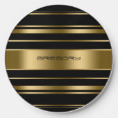 Black and gold stripes pattern wireless charger  (Front)
