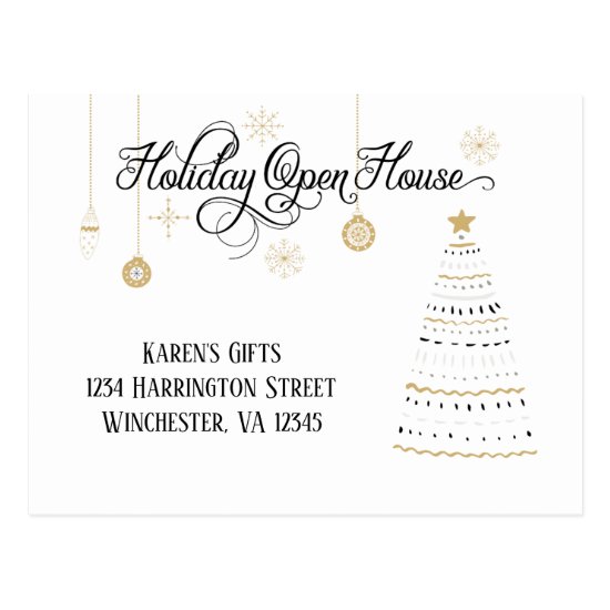 Black and Gold Stylized Holiday Open House | Postcard