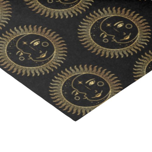 Black and Gold Sun  Moon Faces Tissue Paper