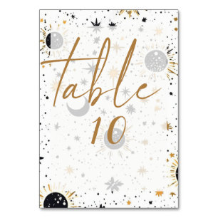 Black and Gold Sun Moon Stars Wedding Table Number