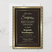 Black and Gold Surprise 30th Birthday Dinner Invitation (Front)