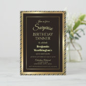 Black and Gold Surprise 60th Birthday Dinner Invitation (Standing Front)