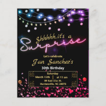 Black and gold surprise birthday invitation