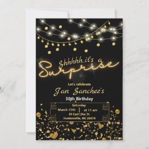 Black and gold surprise budget invitation QRcode F