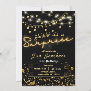 Black and gold surprise invitation with QR code