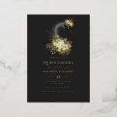 Black and Gold Swan Quinceañera Foil Invitation (Standing Front)