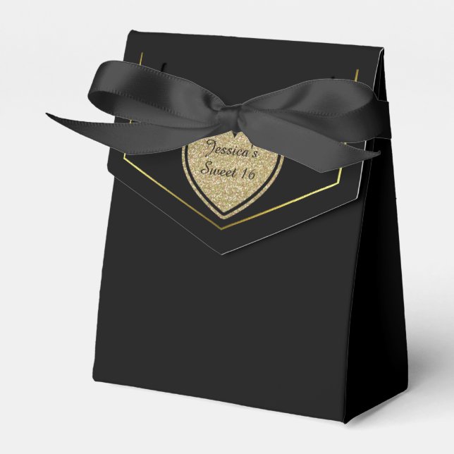 Black and Gold Sweet 16 Favor Gift Box (Front Side)