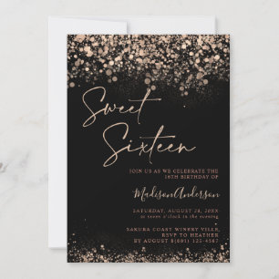 Black and Gold Sweet 16th Elegant Photo Birthday Invitation