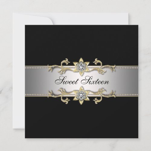Black and Gold Sweet Sixteen Party Custom Invitations