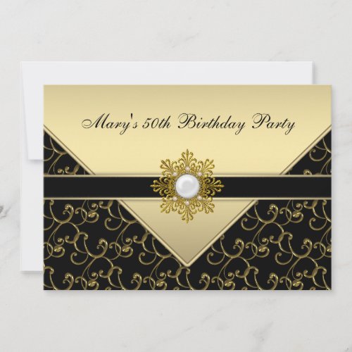Black and Gold Swirl Birthday Party Invite