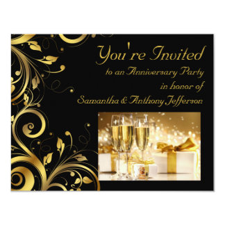 Black and Gold Swirl, Custom Anniversary Party Invitation
