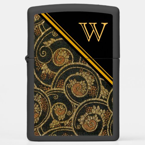 Black and Gold Swirl Design with Monogram Zippo Lighter